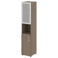 Шкаф высокий узкий левый (1 низкий фасад ЛДСП + 1 низкий фасад стекло в раме) Yalta LT.SU-1.4 R L/R вяз благородный